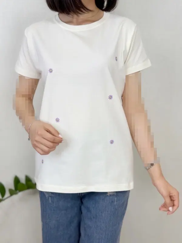 تیشرت بابونه گلدوزی نخ لاکرای آلما